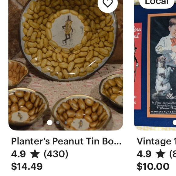 Vintage Mr Peanut metal bowl and 4 snack bowls - Picture 6 of 6